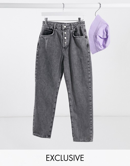 Reclaimed Vintage inspired The '91 mom jean with button front in grey wash