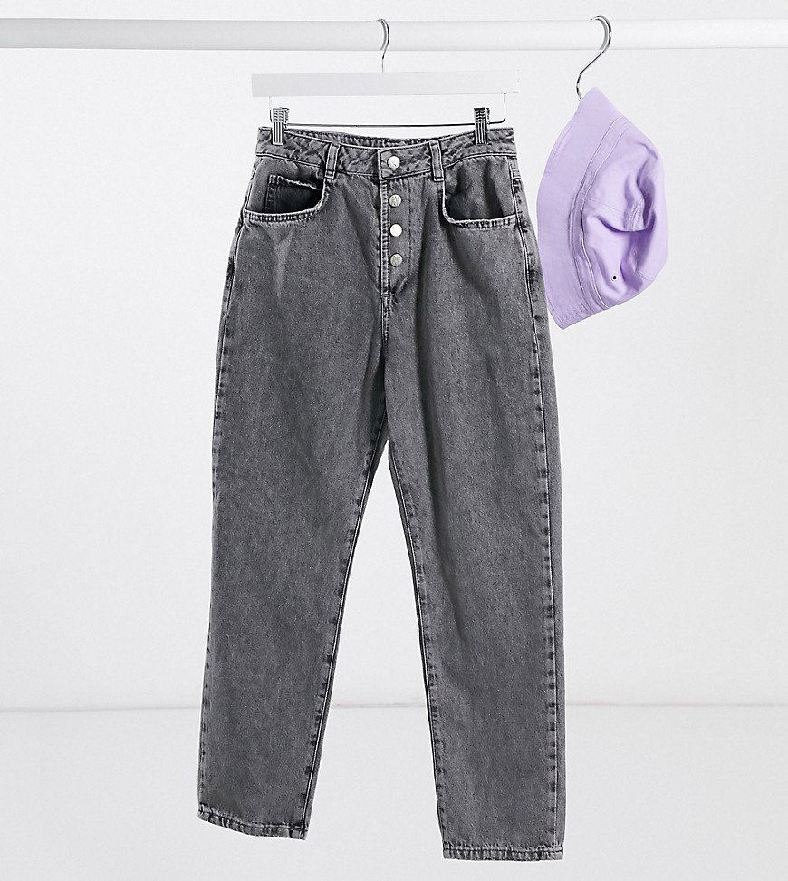 Reclaimed Vintage Inspired - Mom jeans met knopen vooraan in grijze wassing-Zwart