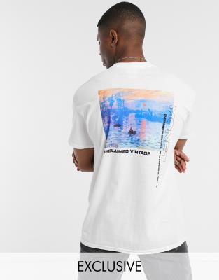 фото Reclaimed vintage inspired monet art print t-shirt in white-белый