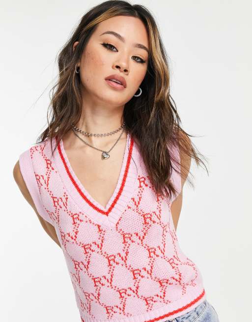 Reclaimed Vintage Inspired monogram tank in pink and red , 3 of 4
