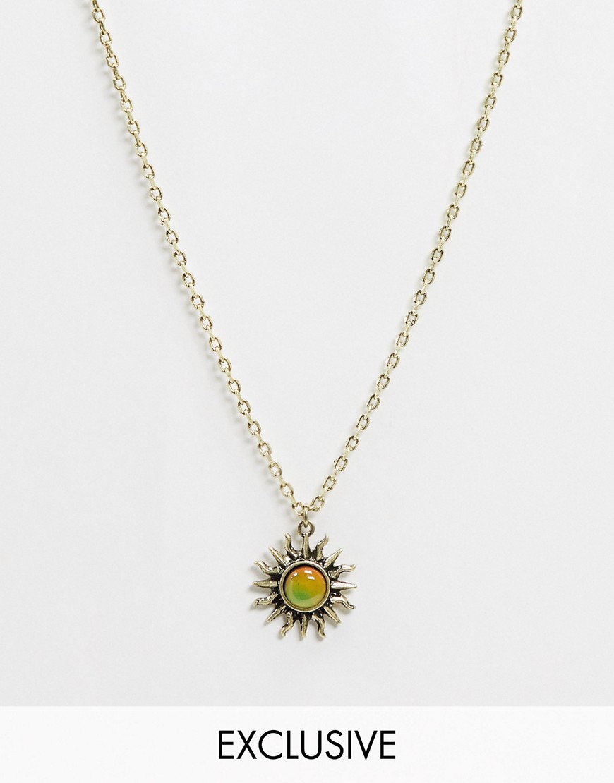 Reclaimed Vintage Inspired mood sun pendant necklace in burnished gold