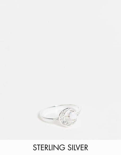 Reclaimed vintage inspired moon ring with opal stones in sterling silver 