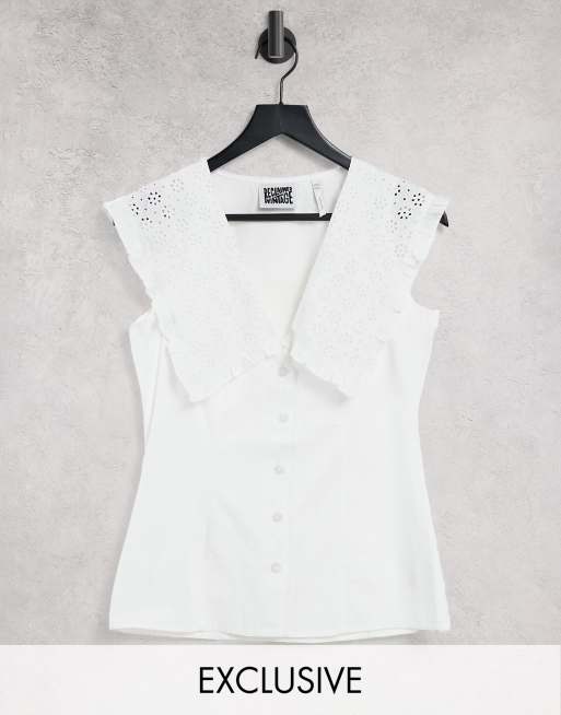 Reclaimed Vintage Inspired - Mouwloos overhemd met statement-kraag in wit