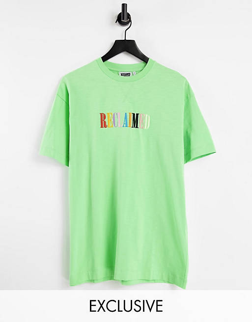 Reclaimed Vintage inspired multi coloured logo t-shirt in green