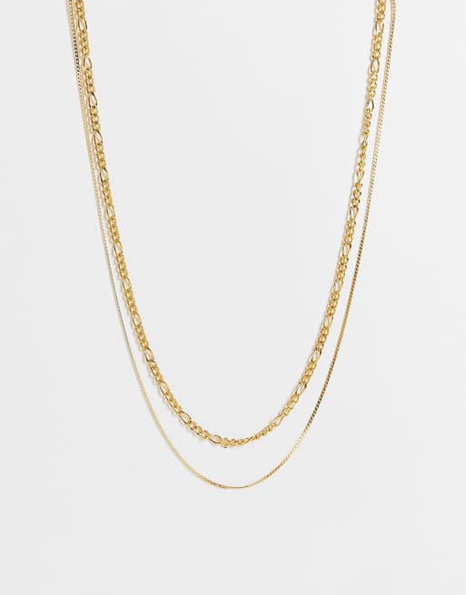 Reclaimed Vintage inspired multi row stainless steel chains in gold | ASOS