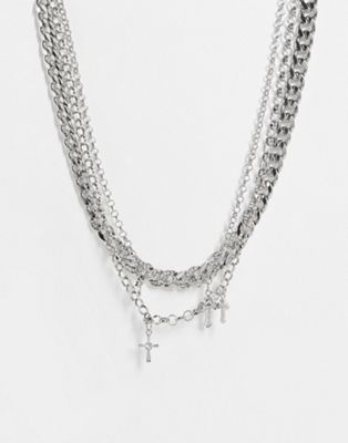Reclaimed Vintage inspired multirow chain and cross