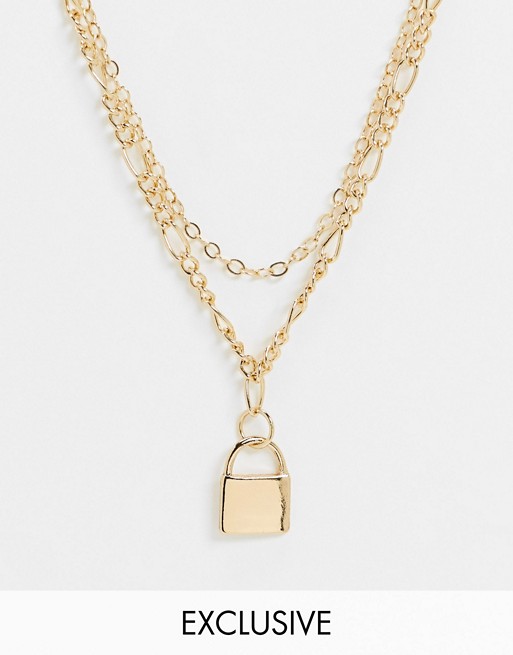 Reclaimed Vintage inspired multirow padlock necklace in gold