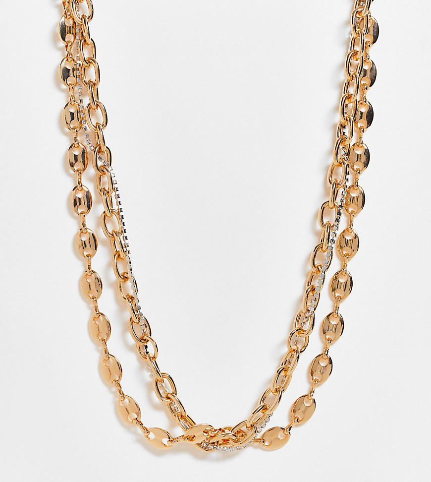 Reclaimed Vintage inspired multirow with mixed gold chains and fine faux crystal