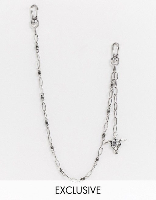 Reclaimed Vintage inspired multiwear jean chain with rams head in burnished silver exclusive to ASOS
