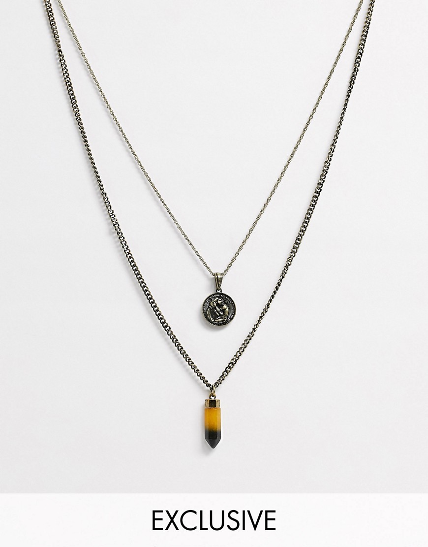 Reclaimed Vintage inspired neckchain with coin pendant and semi precious stone exclusive to ASOS-Gold