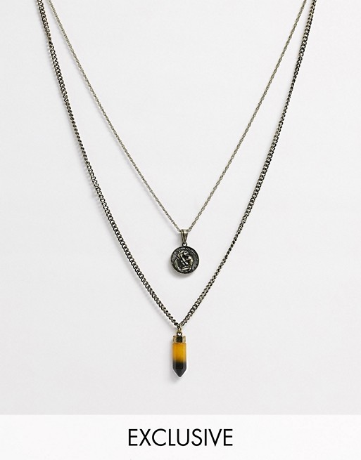 Reclaimed Vintage inspired neckchain with coin pendant and semi precious stone exclusive to ASOS