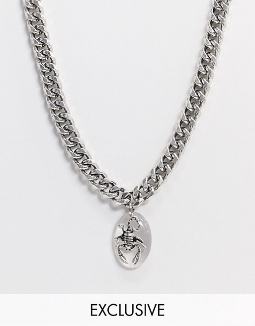 Reclaimed Vintage inspired neckchain with scorpion pendant in silver exclusive to ASOS