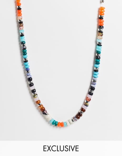 Reclaimed Vintage inspired necklace with earthy and metal beads