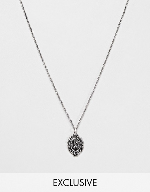 Reclaimed Vintage inspired necklace with st christopher pendant in silver exclusive at ASOS