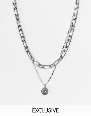 Reclaimed Vintage inspired necklaces with chunky chain and St Christopher pendant in silver - ASOS Price Checker