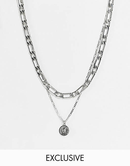 Men Reclaimed Vintage inspired necklaces with chunky chain and St Christopher pendant in silver 