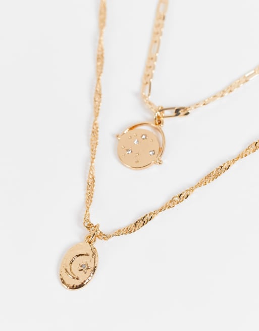 Reclaimed Vintage inspired necklaces with cosmic charms and eye chain in gold 3 pack