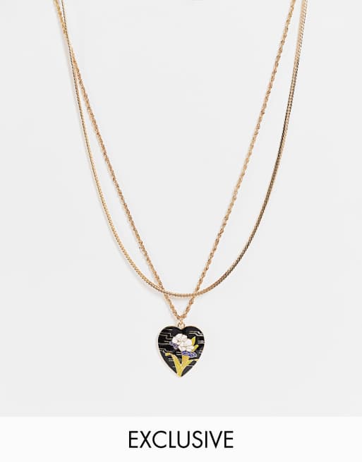 Reclaimed Vintage inspired necklaces with flower enamel heart