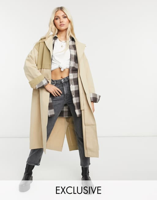 Reclaimed Vintage Inspired neutral two tone mac coat ASOS