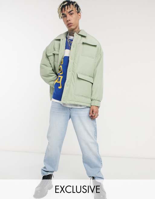 Reclaimed vintage inspired nylon tech shacket in mint