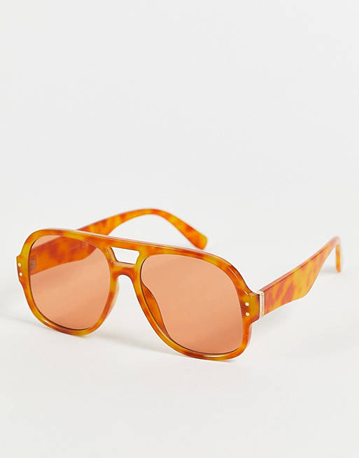 Reclaimed Vintage Inspired - Occhiali da sole aviatore oversize unisex arancioni 