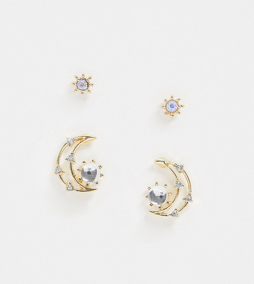 Reclaimed Vintage Inspired – Ohrringe im Set mit Stern- und Monddesigns-Gold