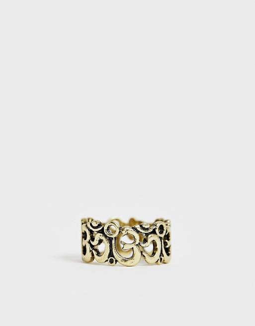 Reclaimed Vintage inspired Om style band ring in burnished gold exclusive to ASOS