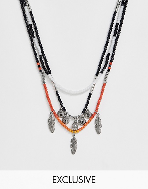 Reclaimed Vintage inspired ombre seed bead neckchain with charms in black exclusive to ASOS