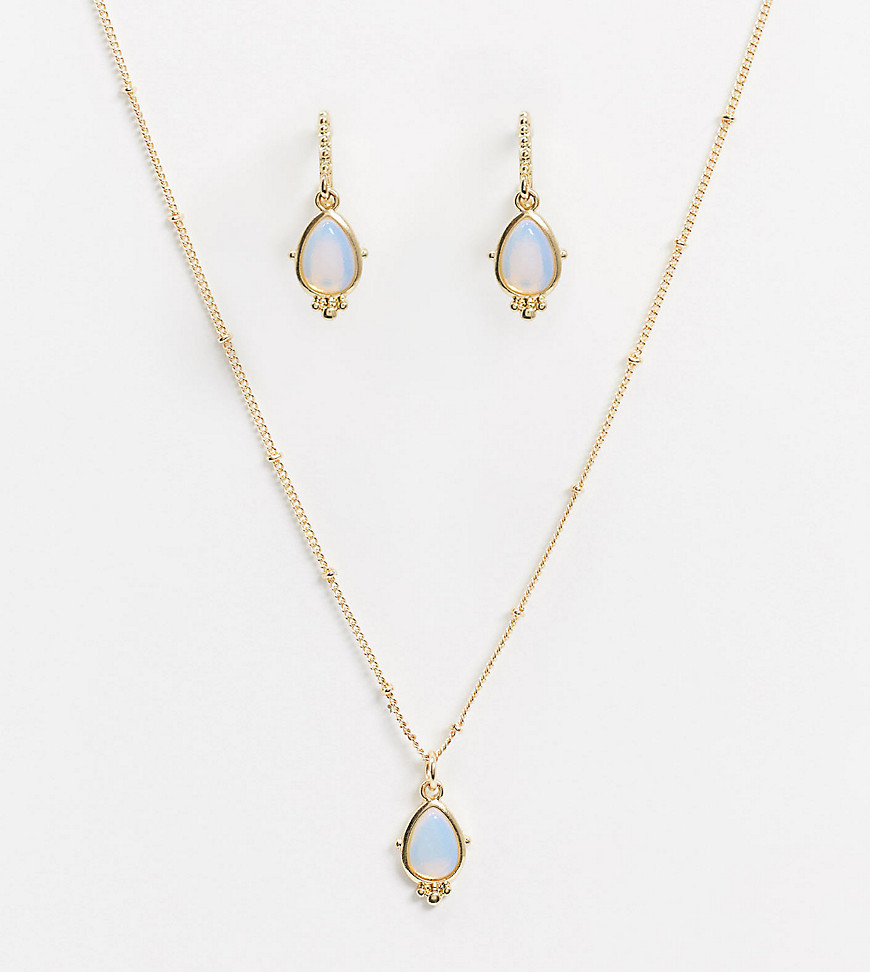 Reclaimed Vintage inspired opal earring and necklace set-Gold