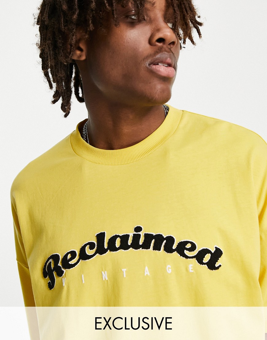 Reclaimed Vintage inspired organic cotton oversized varsity t-shirt in ochre-Yellow