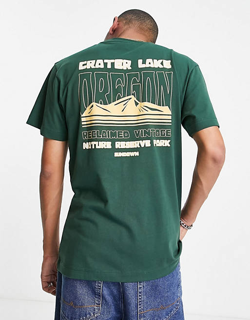  Reclaimed Vintage inspired organic cotton relaxed t-shirt with Oregon graphic in green 