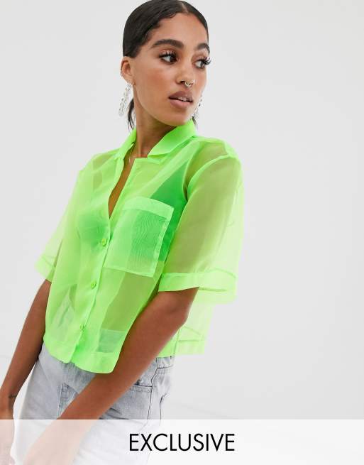Reclaimed Vintage inspired organza shirt in neon green ASOS