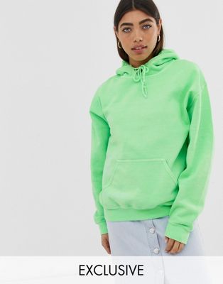 Reclaimed Vintage inspired overdye hoodie in bright green | ASOS