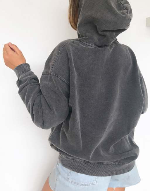 Reclaimed Vintage inspired overdye hoodie in charcoal