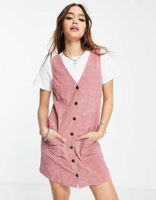Reclaimed Vintage Inspired Overgooier jurk van corduroy in roze