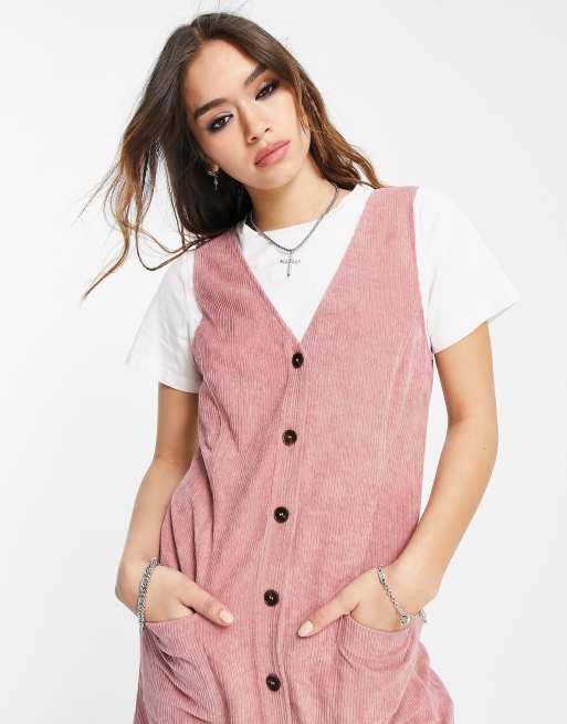 Reclaimed Vintage Inspired Overgooier jurk van corduroy in roze