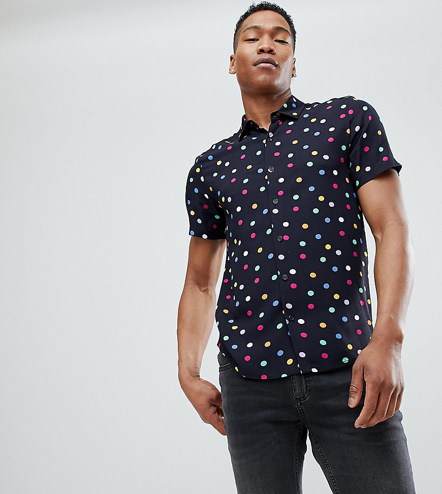 Reclaimed Vintage Inspired - Overhemd met gekleurde stippen en korte mouwen-Zwart