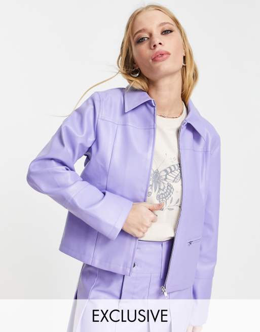 Reclaimed Vintage inspired - Overhemd met rits in lila met leerlook, deel van co-ord set