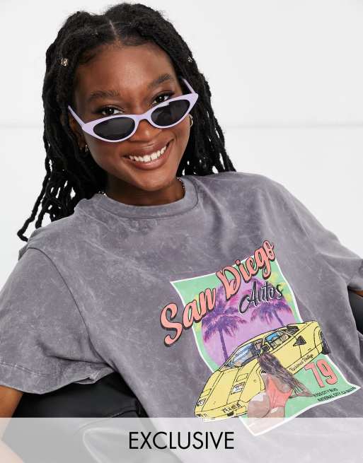 reclaimed vintage inspired oversize t shirt in verwaschenem anthrazit mit auto retro print asos