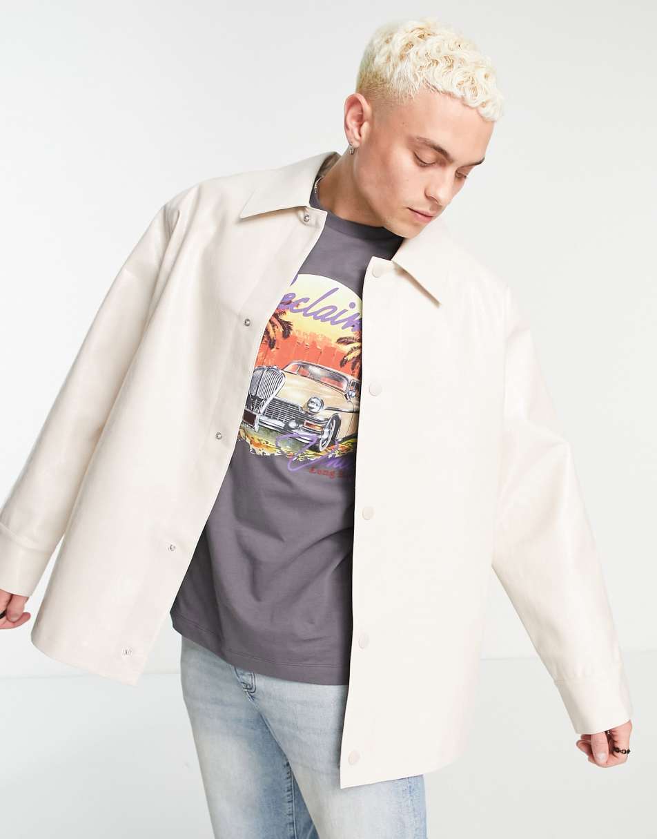 Reclaimed Vintage inspired oversized croc shacket in cream