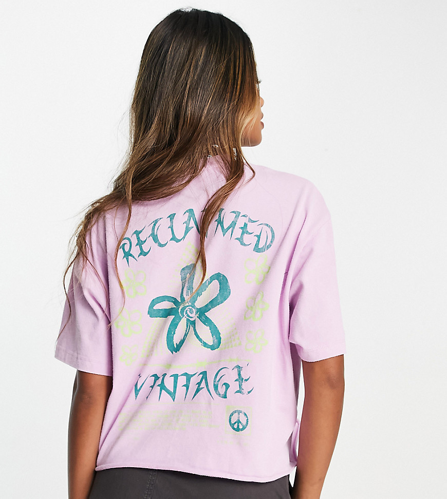 Reclaimed Vintage Inspired oversized cropped T-shirt floral skate print in pink