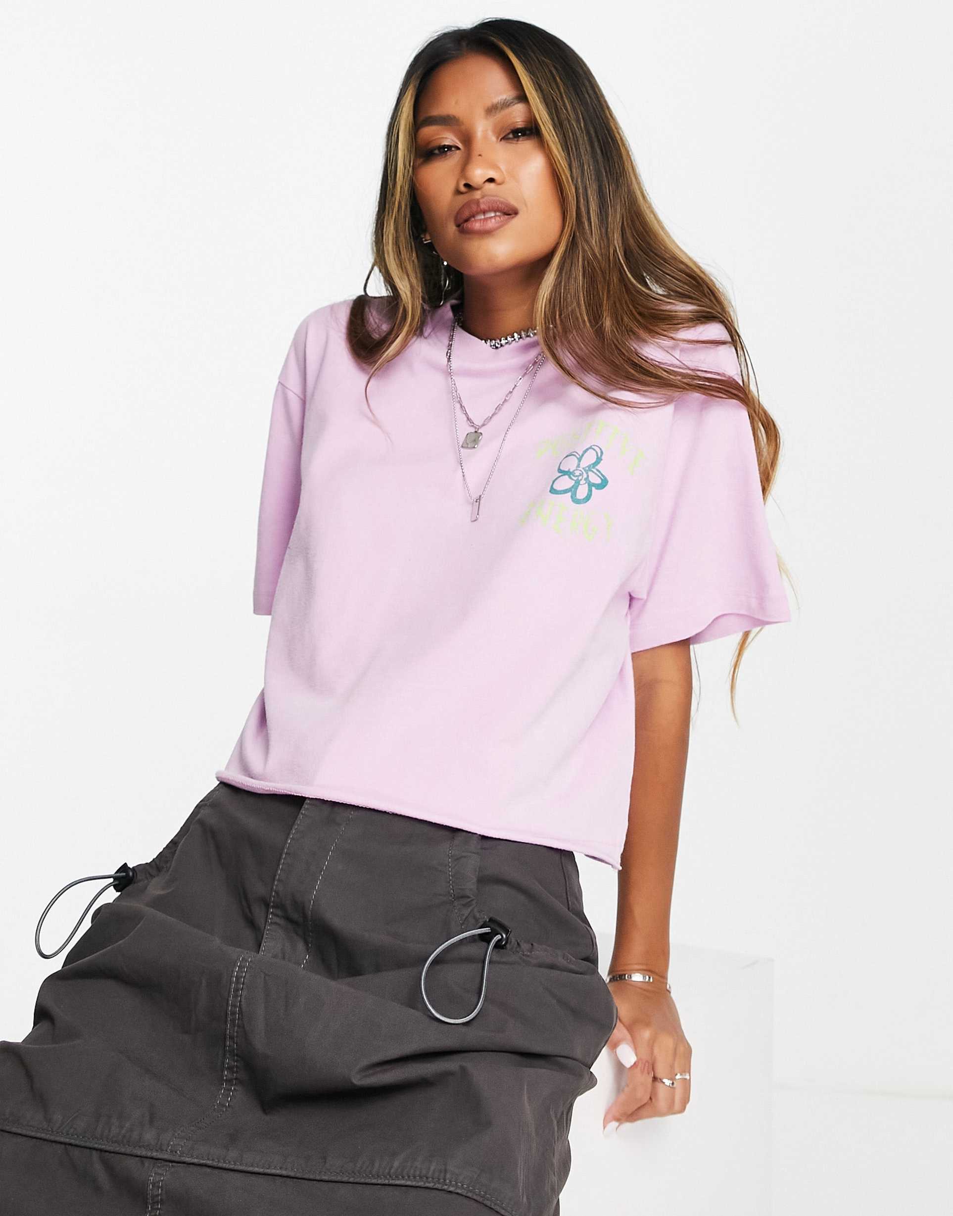 Reclaimed Vintage inspired oversized cropped t-shirt floral skate print in pink view 4