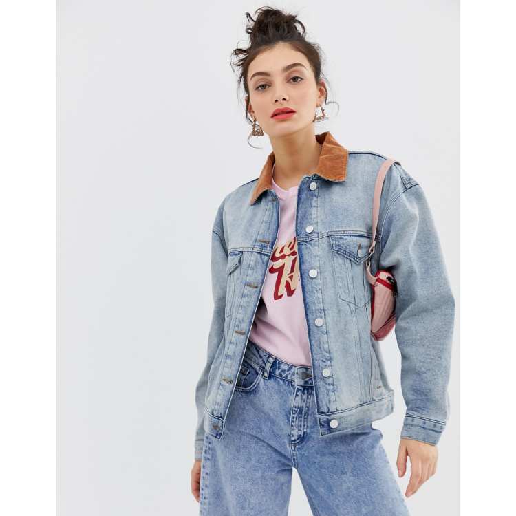 Reclaimed Vintage inspired oversized denim jacket with quilted lining and cord collar ASOS