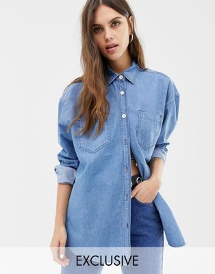 Reclaimed Vintage inspired - Oversized denim overhemd met donkere wassing-Blauw