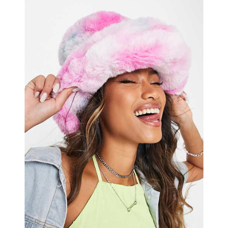 Reclaimed Vintage inspired oversized faux fur festival hat in pink