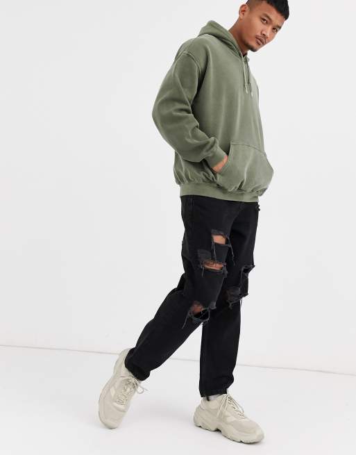 Reclaimed vintage inspired oversized hoodie in green overdye online