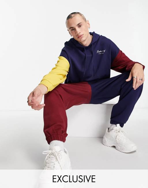 Reclaimed Vintage inspired oversized hoodie with embroidered logo in color block - part of a set