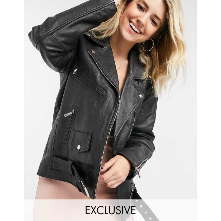 Reclaimed Vintage Leather Biker Jacket With Floral Collar, $271, Asos