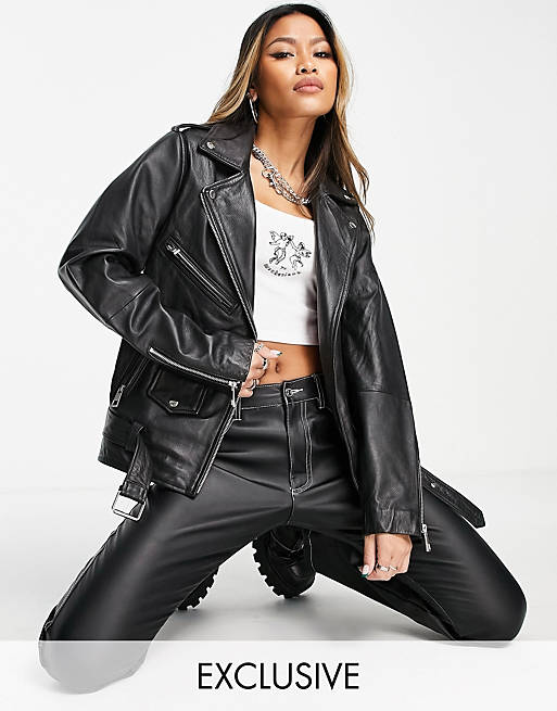 Reclaimed Vintage Inspired oversized leather biker jacket