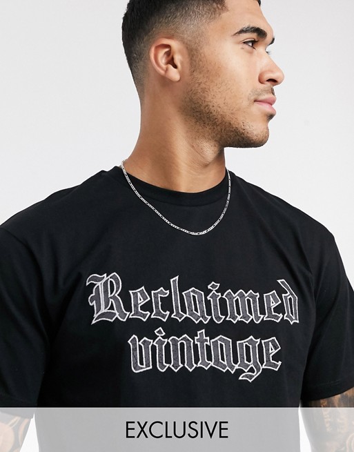 Reclaimed Vintage inspired oversized logo t-shirt In black